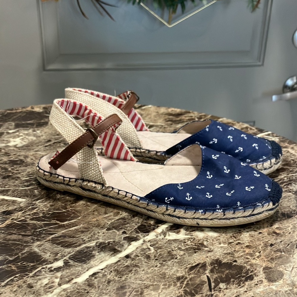 Blue Red Tan Nautical Espadrille Ankle Strap Sandals